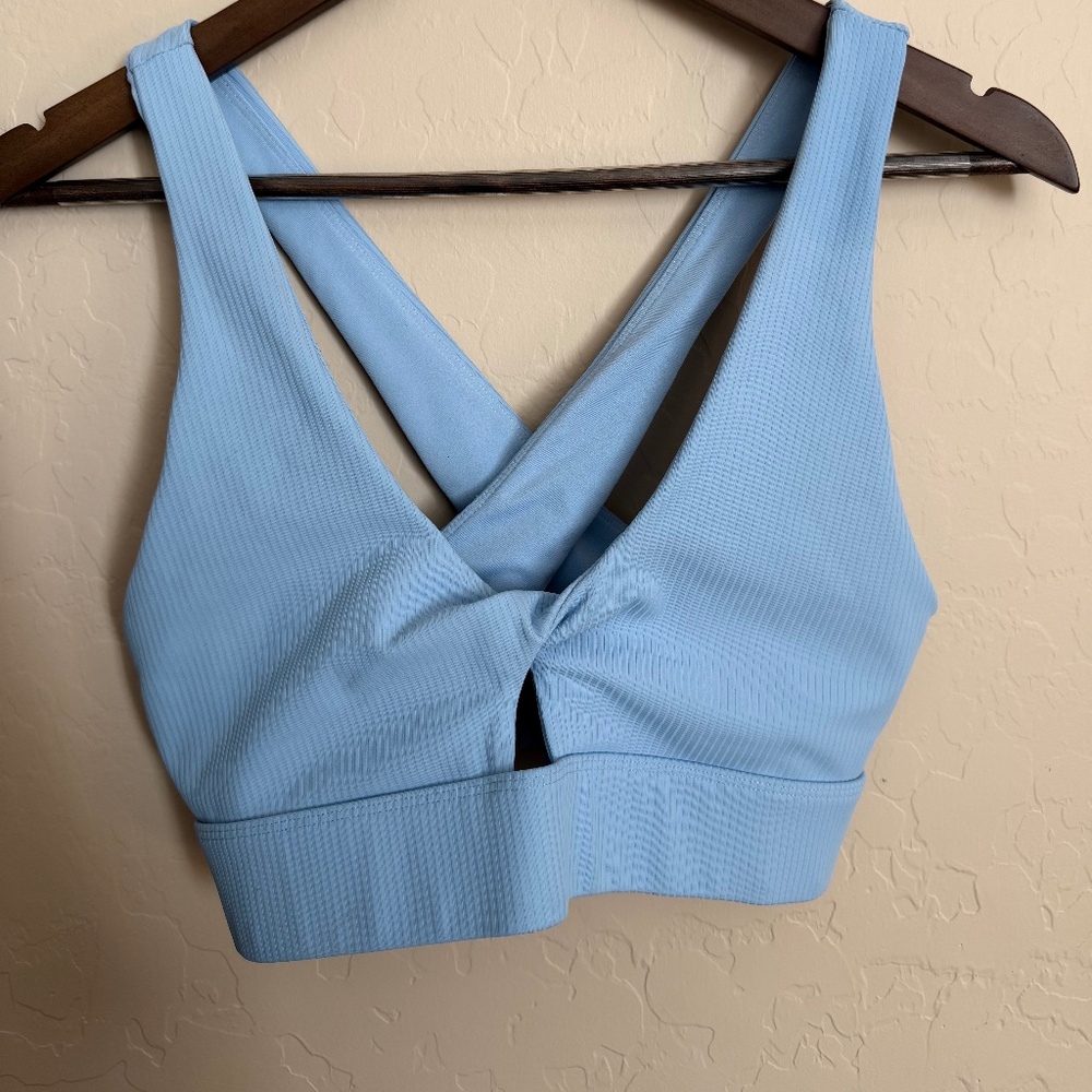 Blue Ribbed Cross-Back Sports Bra Gymshark
